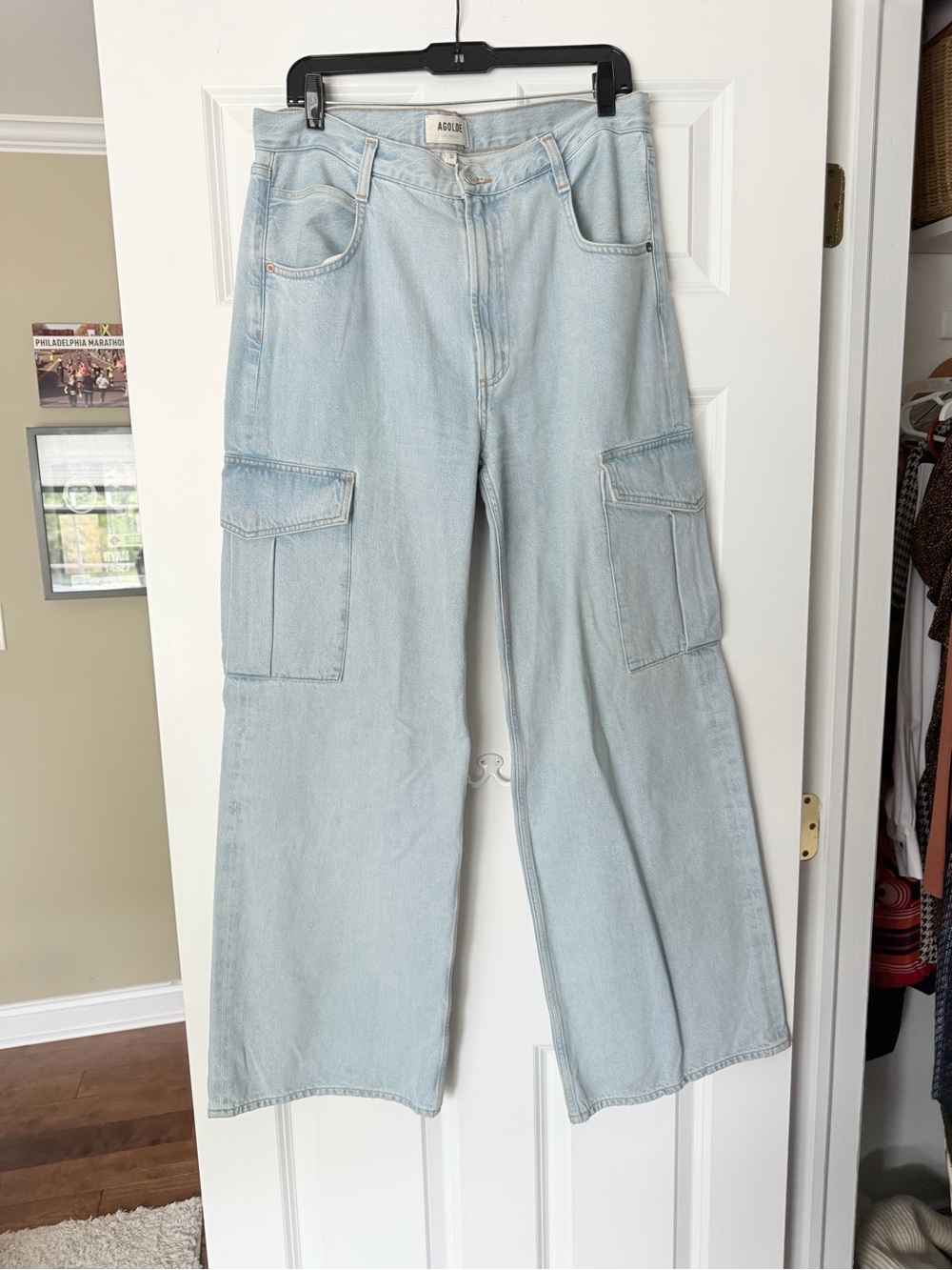 Agolde Light Blue Cargo Straight-Leg Jeans
